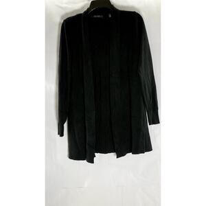 CYRUS Women's Black Solid Open-Front Shawl-Collar Ribbed Cardigan SZ M